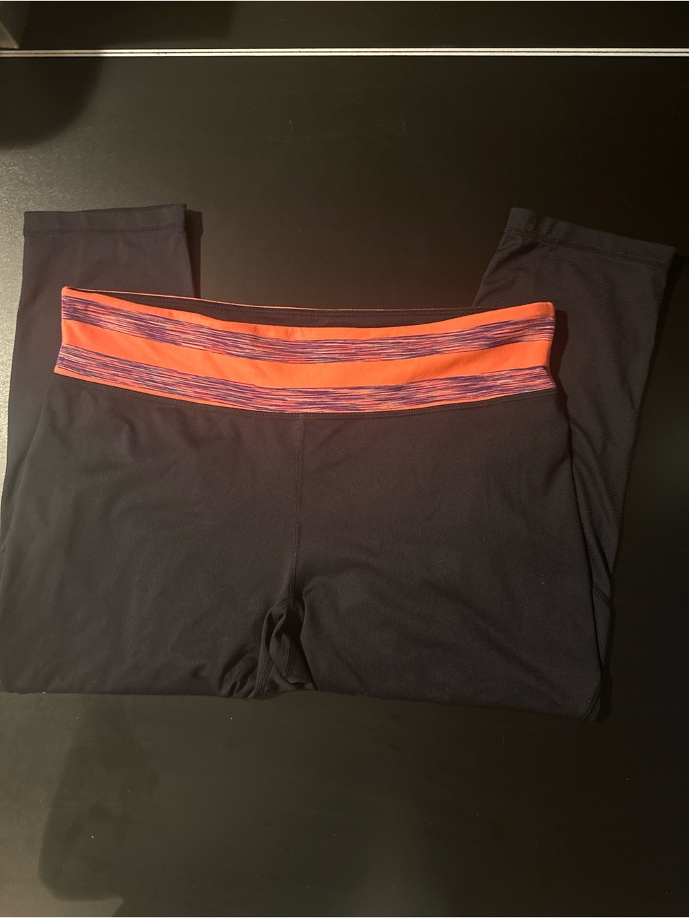 lukka Black Capri Leggings with Pink and Purple Striped Waistband